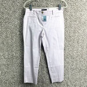 Ann Taylor Pants Women’s 4 Petite Purple and White Gingham Plaid Mid Rise Croppe